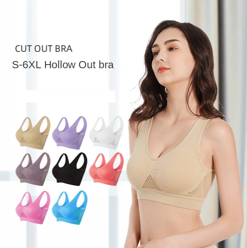 M-6XL Women Hollow Out Fitness Yoga Sports Bra For Running Gym Padded push up Seamless Top Athletic Vest brassiere Dames & Queens Dreams-Lingerie