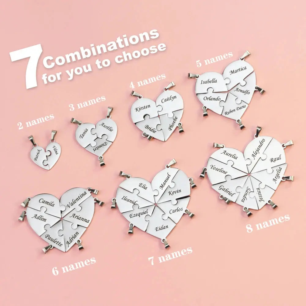 MaiLun Custom Names Puzzled Heart Pendant Necklace Engraved Names Puzzled Hearts Pendant- send names via chat Dames & Queens Dreams-Lingerie