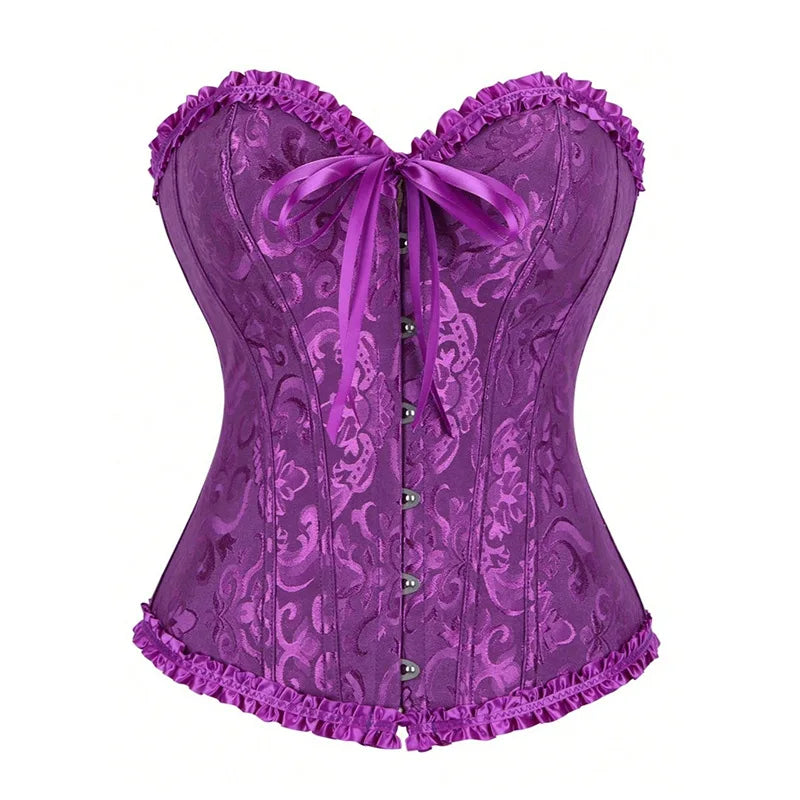 Women Corset Top Jacquard Overbust Bustier Victorian Sexy Lace up Floral Lingerie Korset Vintage Gothic Basques Costume Dames & Queens Dreams-Lingerie