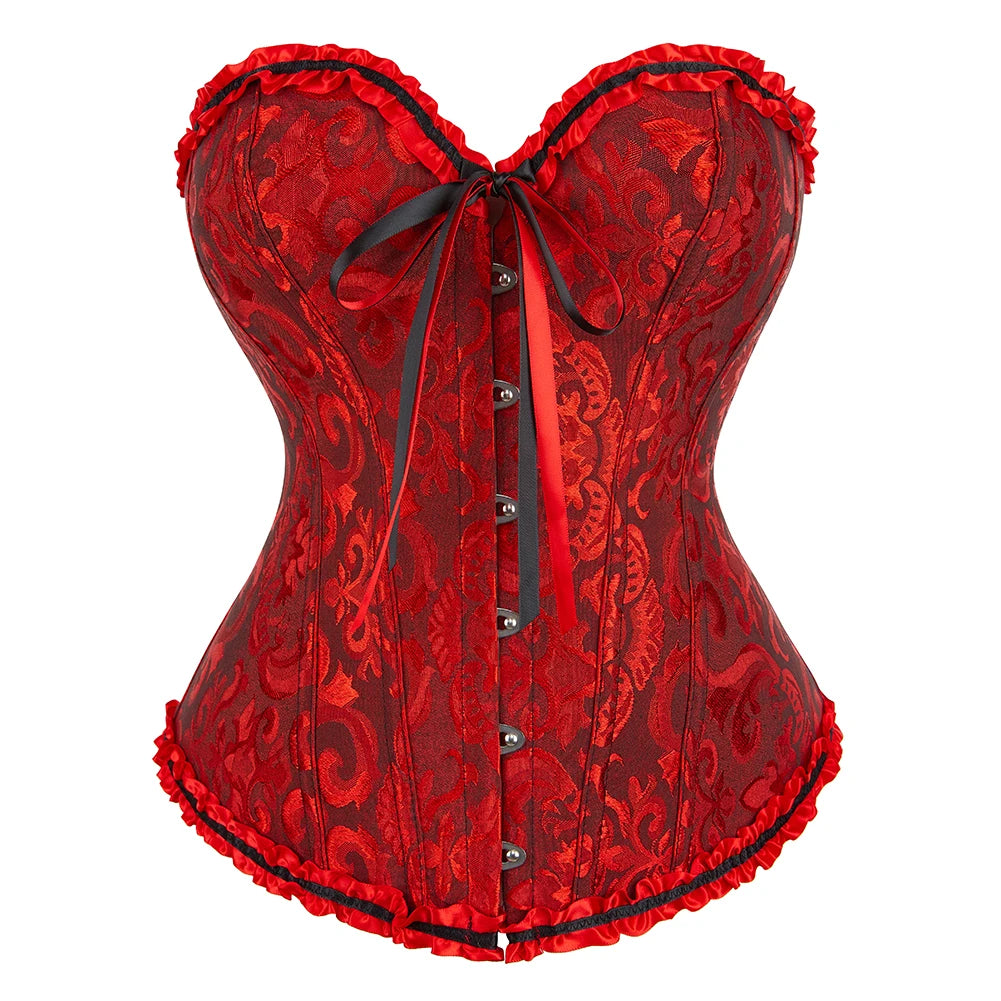 Women Corset Top Jacquard Overbust Bustier Victorian Sexy Lace up Floral Lingerie Korset Vintage Gothic Basques Costume Dames & Queens Dreams-Lingerie
