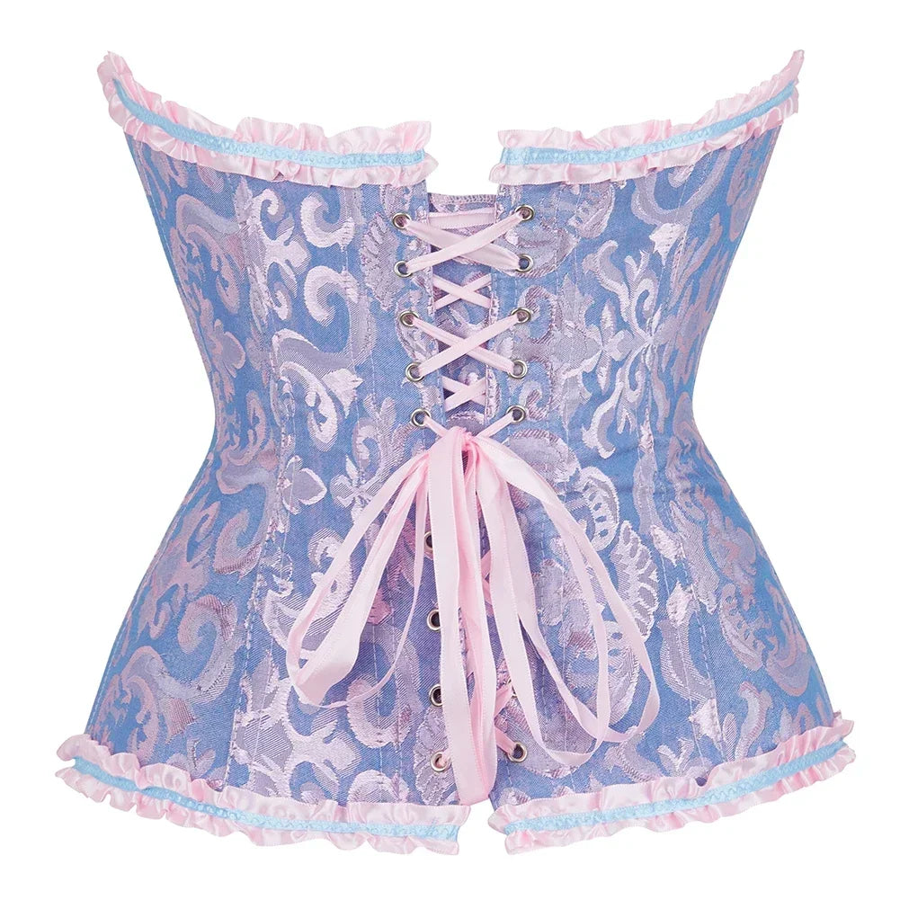 Women Corset Top Jacquard Overbust Bustier Victorian Sexy Lace up Floral Lingerie Korset Vintage Gothic Basques Costume Dames & Queens Dreams-Lingerie