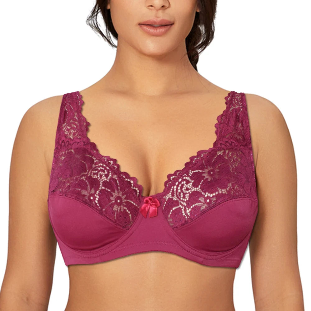 Bras For Womens Lingerie Top Female Lace Bra Underwire Plus Size Brassiere Perspective Sexy Underwear B C D DD E F Cup Dames & Queens Dreams-Lingerie