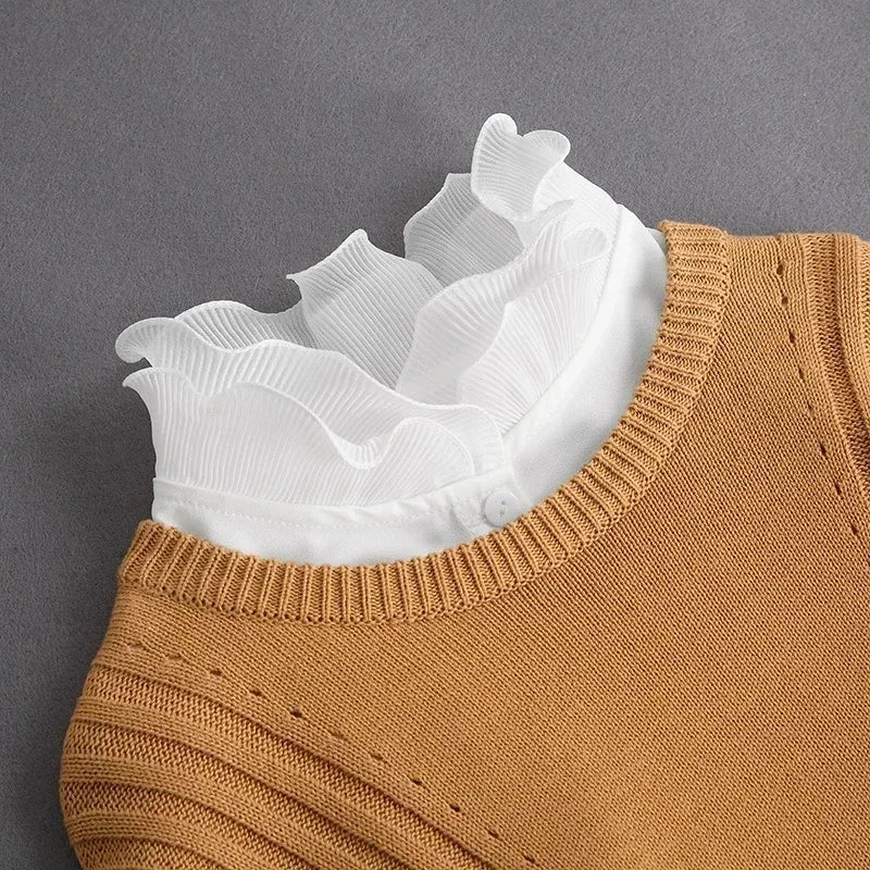 Fashion 2025 Front Tie White Fake Collar for Women Stand Detachable Collar Fake Girls Vintage Lace Ladies False Blouse Collar Dames & Queens Dreams-Lingerie