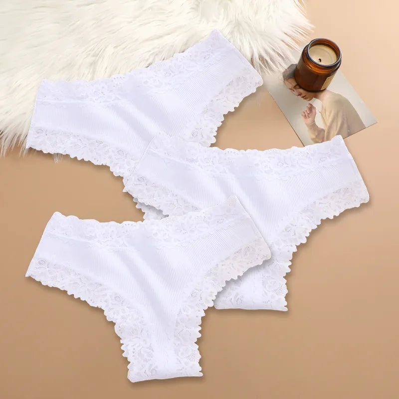 3Pcs/set Women Cotton Lace Panties Floral Intimate Underwear Trendy Patchwork Lace Briefs Female Soft Underpants Lingerie S-XL Dames & Queens Dreams-Lingerie