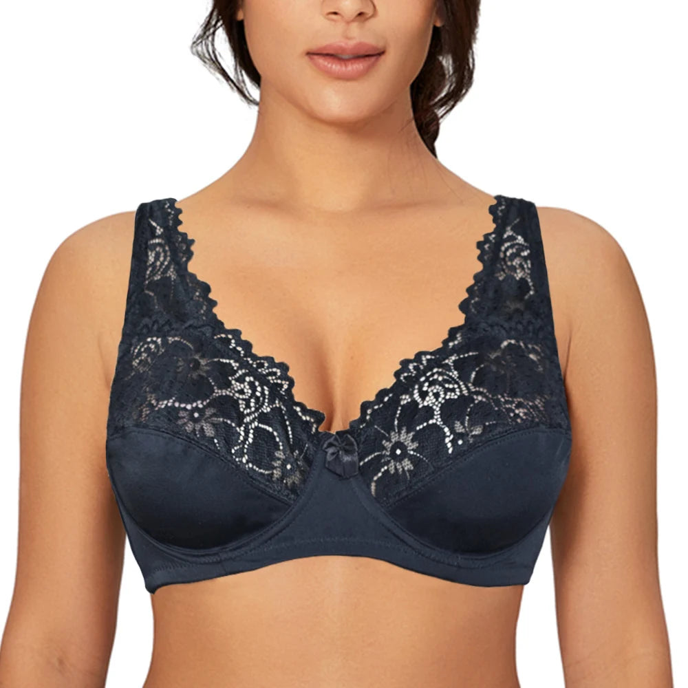 Bras For Womens Lingerie Top Female Lace Bra Underwire Plus Size Brassiere Perspective Sexy Underwear B C D DD E F Cup Dames & Queens Dreams-Lingerie