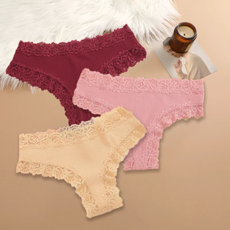 3Pcs/set Women Cotton Lace Panties Floral Intimate Underwear Trendy Patchwork Lace Briefs Female Soft Underpants Lingerie S-XL Dames & Queens Dreams-Lingerie