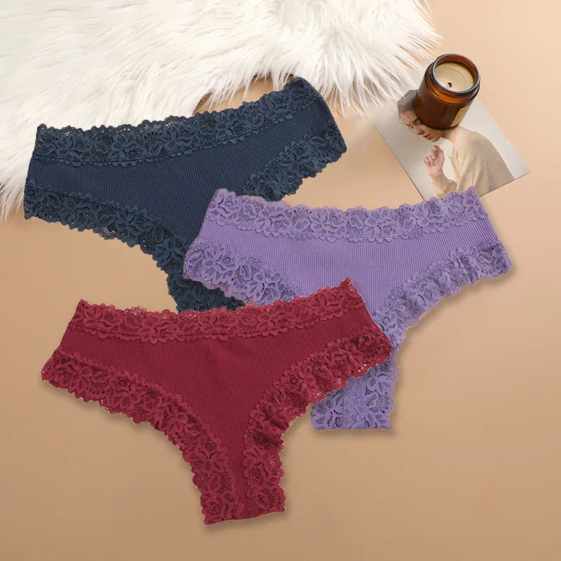 3Pcs/set Women Cotton Lace Panties Floral Intimate Underwear Trendy Patchwork Lace Briefs Female Soft Underpants Lingerie S-XL Dames & Queens Dreams-Lingerie