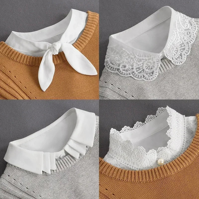 Fashion 2025 Front Tie White Fake Collar for Women Stand Detachable Collar Fake Girls Vintage Lace Ladies False Blouse Collar Dames & Queens Dreams-Lingerie