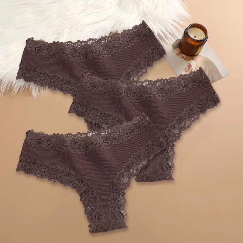 3Pcs/set Women Cotton Lace Panties Floral Intimate Underwear Trendy Patchwork Lace Briefs Female Soft Underpants Lingerie S-XL Dames & Queens Dreams-Lingerie