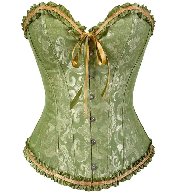 Women Corset Top Jacquard Overbust Bustier Victorian Sexy Lace up Floral Lingerie Korset Vintage Gothic Basques Costume Dames & Queens Dreams-Lingerie