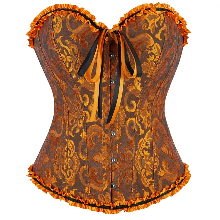 Women Corset Top Jacquard Overbust Bustier Victorian Sexy Lace up Floral Lingerie Korset Vintage Gothic Basques Costume Dames & Queens Dreams-Lingerie