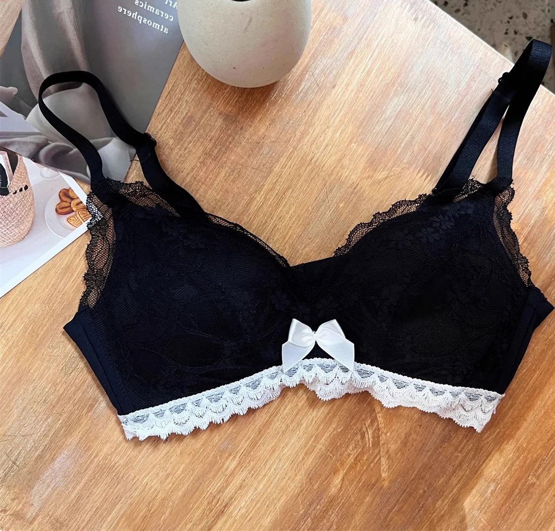 Wireless French Bralette for Small Chest, No Adjustable Push Up Lace Bra Set, Comfort Sexy Non Padded Lingerie for Women MOYISU Dames & Queens Dreams-Lingerie