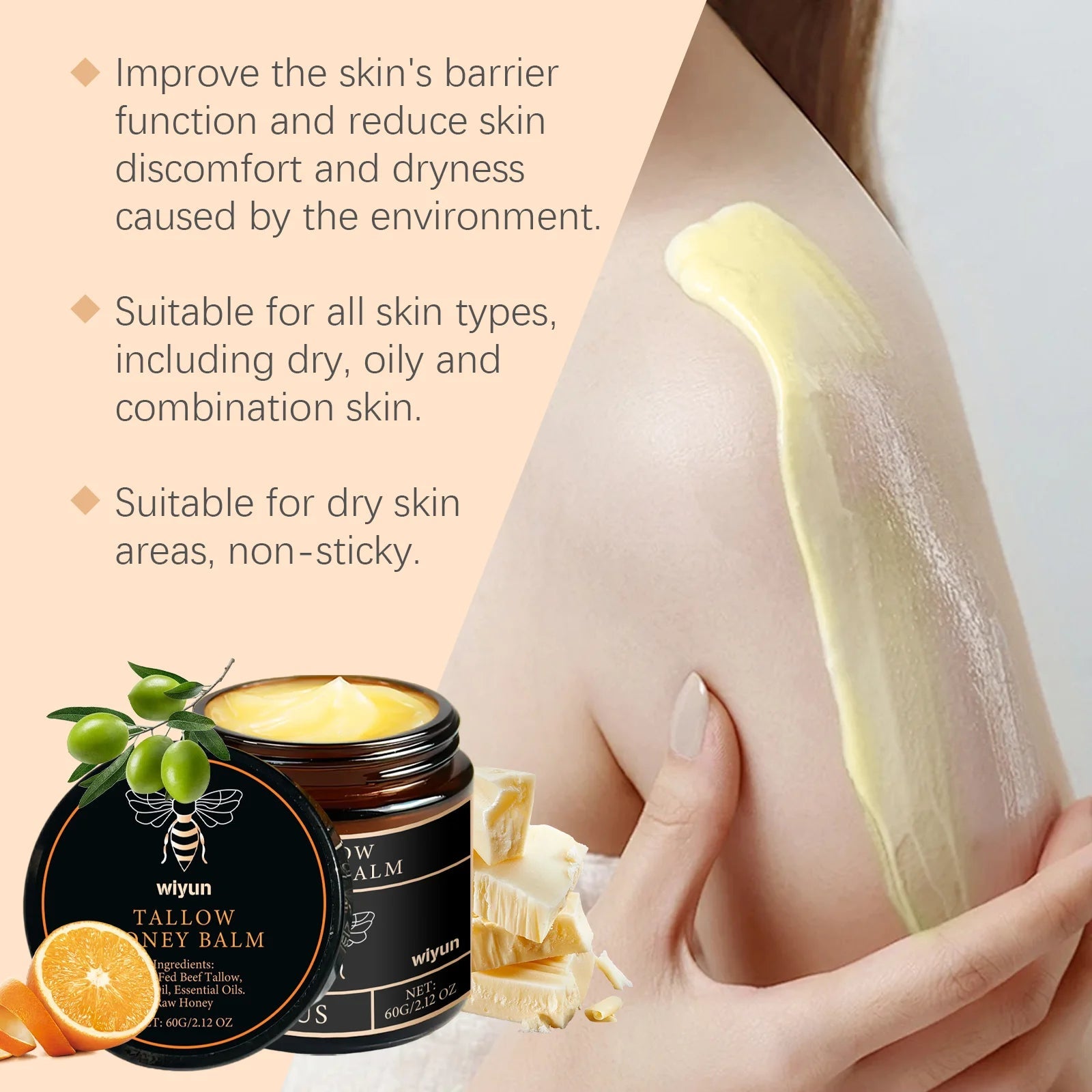 Tallow Honey Cream Glow Hydrating Skin Improve Elasticity Soft Bleaching Improve Dullness Firming Face Body Moisturizer Lotion Dames & Queens Dreams-Lingerie