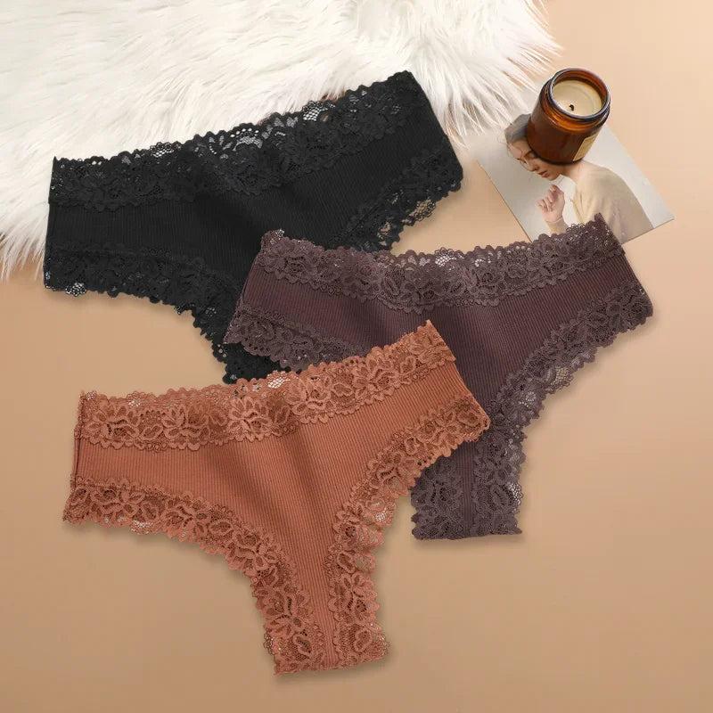 3Pcs/set Women Cotton Lace Panties Floral Intimate Underwear Trendy Patchwork Lace Briefs Female Soft Underpants Lingerie S-XL Dames & Queens Dreams-Lingerie
