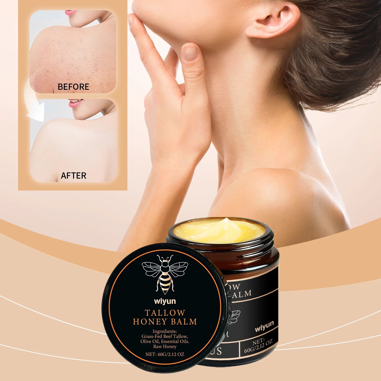 Tallow Honey Cream Glow Hydrating Skin Improve Elasticity Soft Bleaching Improve Dullness Firming Face Body Moisturizer Lotion Dames & Queens Dreams-Lingerie