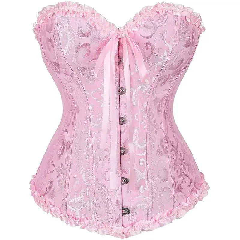 Women Corset Top Jacquard Overbust Bustier Victorian Sexy Lace up Floral Lingerie Korset Vintage Gothic Basques Costume Dames & Queens Dreams-Lingerie