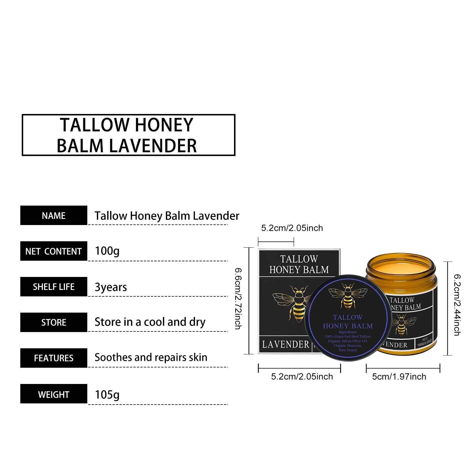 Tallow Honey Cream Glow Hydrating Skin Improve Elasticity Soft Bleaching Improve Dullness Firming Face Body Moisturizer Lotion Dames & Queens Dreams-Lingerie