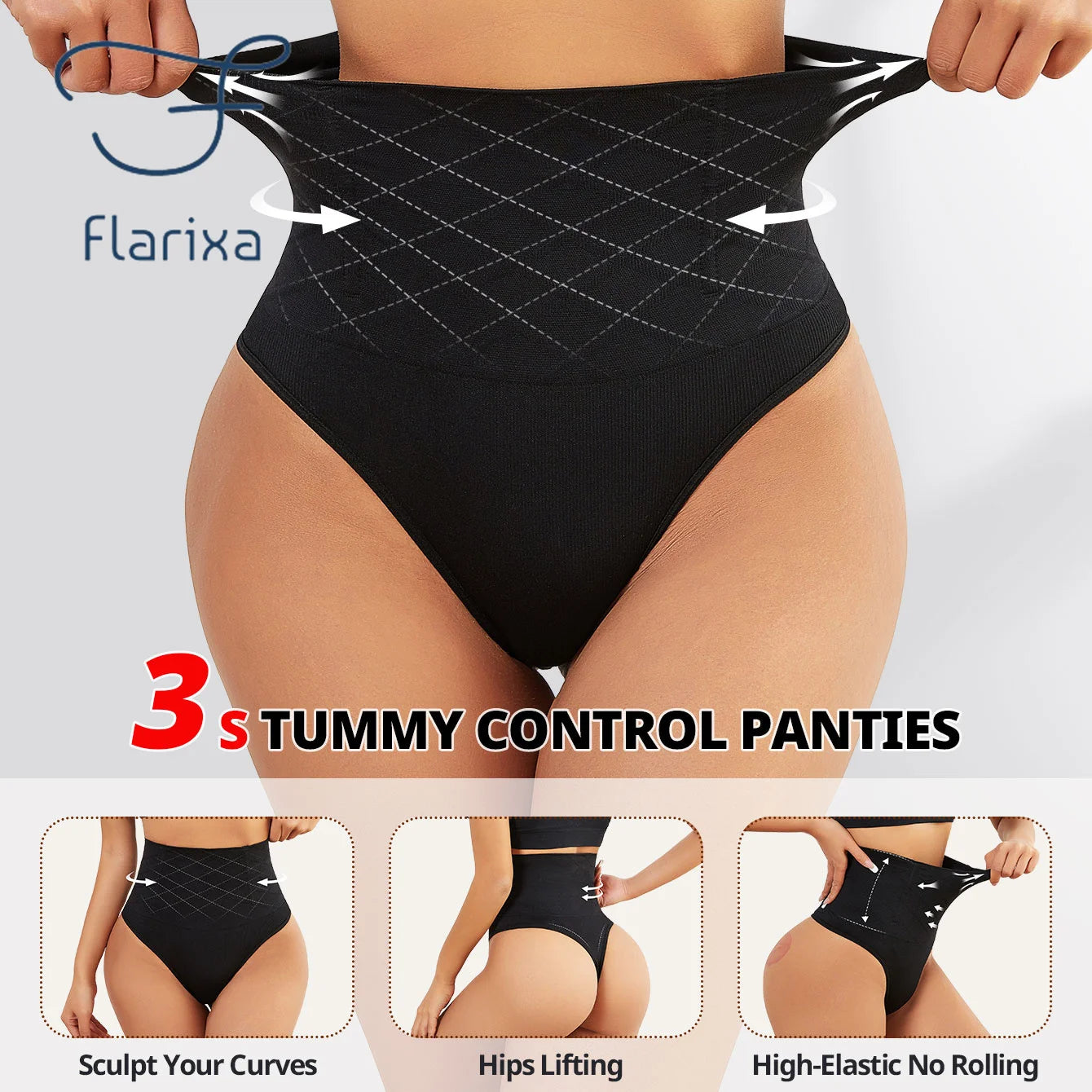 Flarixa 1/2/3Pcs High Waist Thongs Seamless Women Panties G-String Lingerie Tummy Control Shaping Girdle Shaper Underwear Dames & Queens Dreams-Lingerie