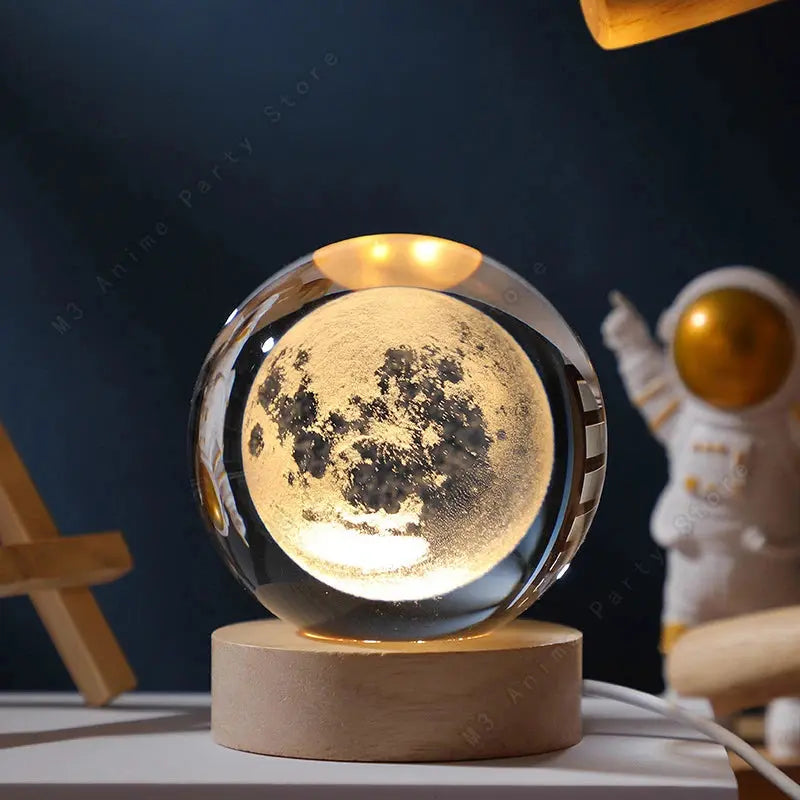 Unique 3D Crystal Ball Night Light Led Lamp Bedside Table Glowing Galaxy Lamp Saturn Planets Moon Children Birthday Gift Toy 5cm Dames & Queens Dreams-Lingerie