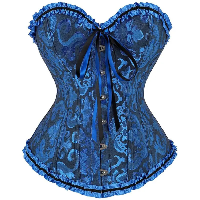 Women Corset Top Jacquard Overbust Bustier Victorian Sexy Lace up Floral Lingerie Korset Vintage Gothic Basques Costume Dames & Queens Dreams-Lingerie