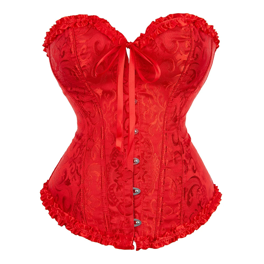 Women Corset Top Jacquard Overbust Bustier Victorian Sexy Lace up Floral Lingerie Korset Vintage Gothic Basques Costume Dames & Queens Dreams-Lingerie
