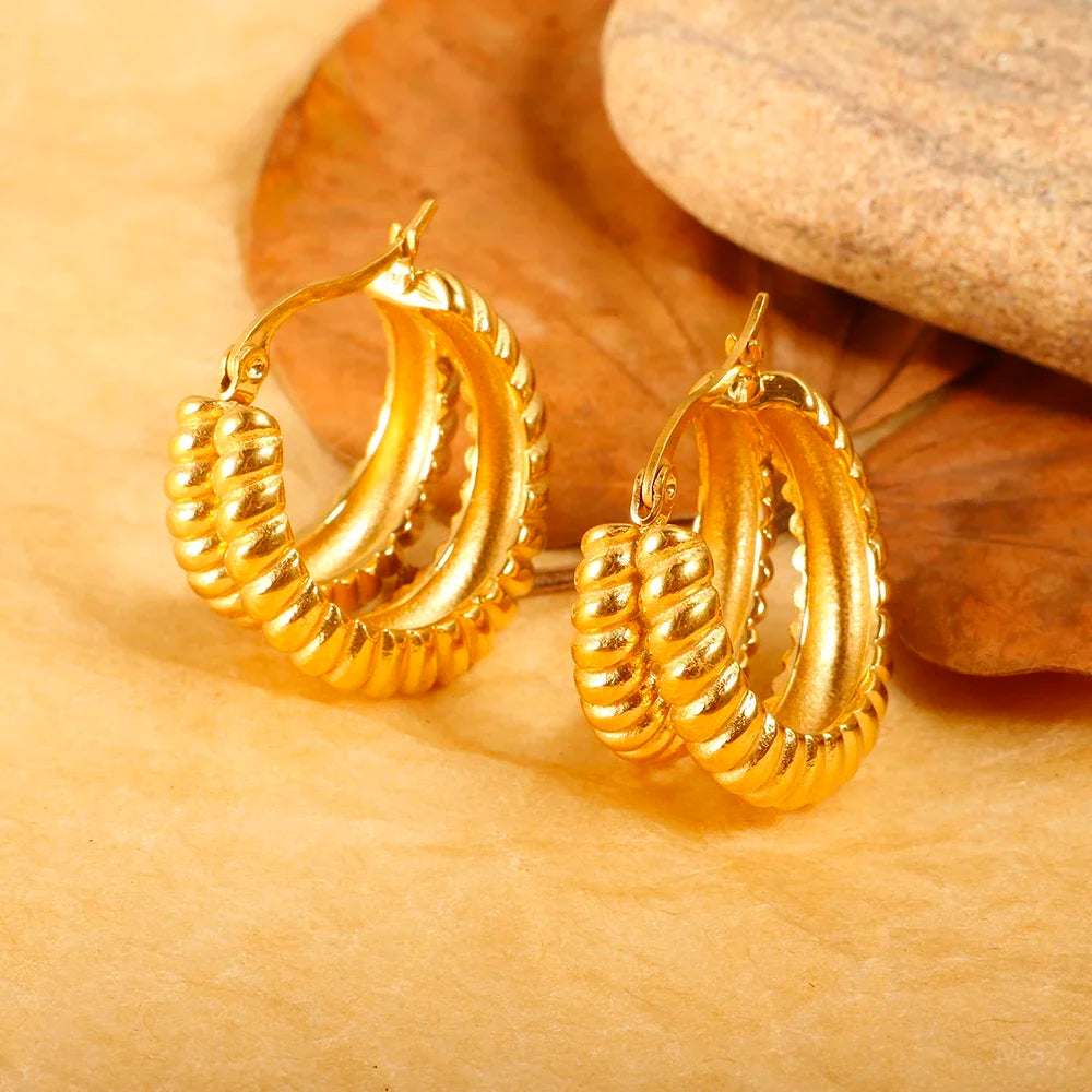 Luxury Shiny Zircon Hoop Earrings - Stainless Steel Dames & Queens Dreams-Lingerie