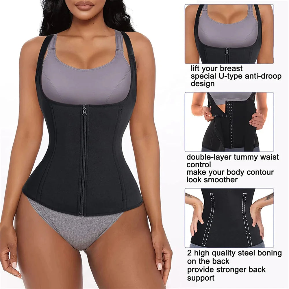 Waist Trainer Tank Top For Women Zipper Body Shaper Tummy Control Sleeveless Top Women's Activewear Body Shaping Underwear Dames & Queens Dreams-Lingerie