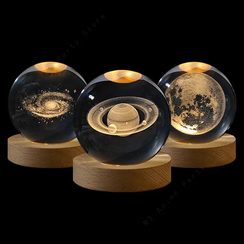 Unique 3D Crystal Ball Night Light Led Lamp Bedside Table Glowing Galaxy Lamp Saturn Planets Moon Children Birthday Gift Toy 5cm Dames & Queens Dreams-Lingerie