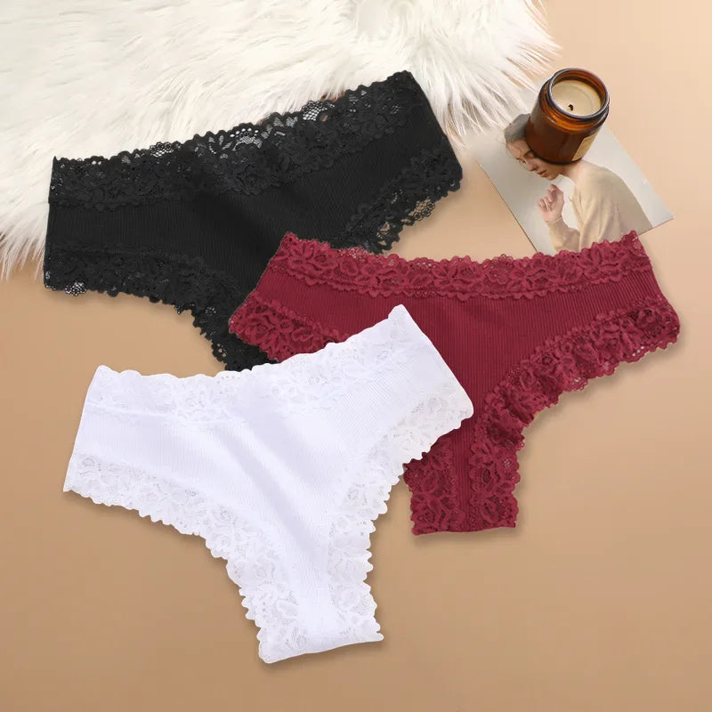 3Pcs/set Women Cotton Lace Panties Floral Intimate Underwear Trendy Patchwork Lace Briefs Female Soft Underpants Lingerie S-XL Dames & Queens Dreams-Lingerie
