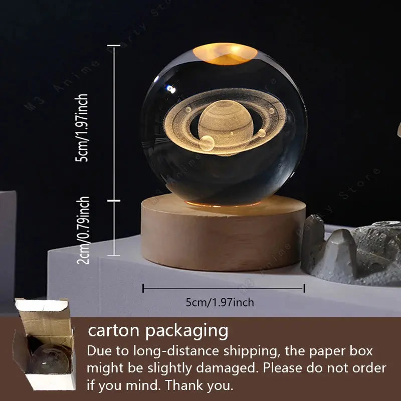 Unique 3D Crystal Ball Night Light Led Lamp Bedside Table Glowing Galaxy Lamp Saturn Planets Moon Children Birthday Gift Toy 5cm Dames & Queens Dreams-Lingerie