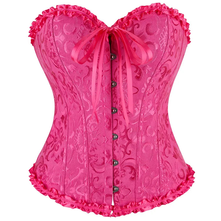 Women Corset Top Jacquard Overbust Bustier Victorian Sexy Lace up Floral Lingerie Korset Vintage Gothic Basques Costume Dames & Queens Dreams-Lingerie