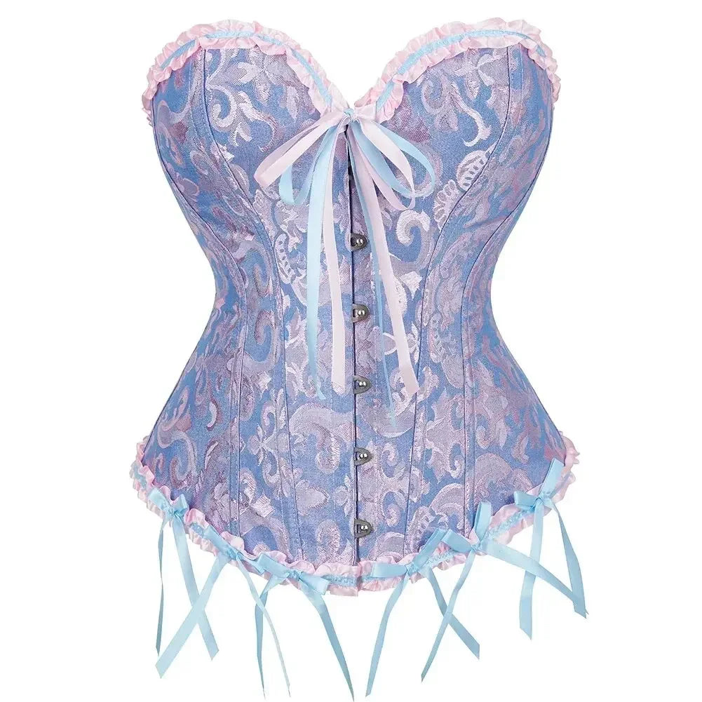 Women Corset Top Jacquard Overbust Bustier Victorian Sexy Lace up Floral Lingerie Korset Vintage Gothic Basques Costume Dames & Queens Dreams-Lingerie