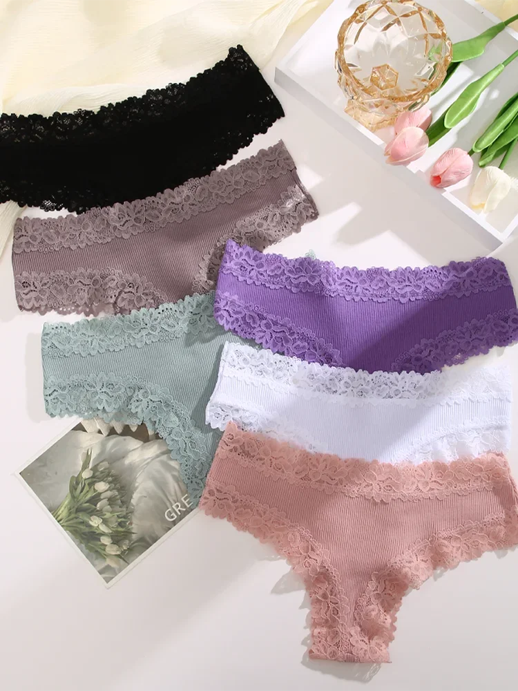 3Pcs/set Women Cotton Lace Panties Floral Intimate Underwear Trendy Patchwork Lace Briefs Female Soft Underpants Lingerie S-XL Dames & Queens Dreams-Lingerie