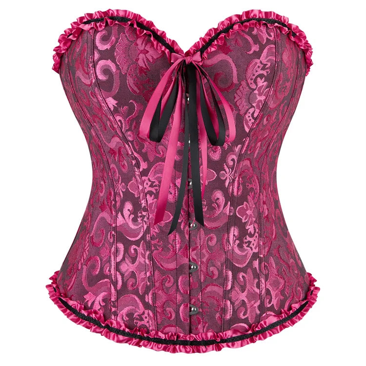 Women Corset Top Jacquard Overbust Bustier Victorian Sexy Lace up Floral Lingerie Korset Vintage Gothic Basques Costume Dames & Queens Dreams-Lingerie