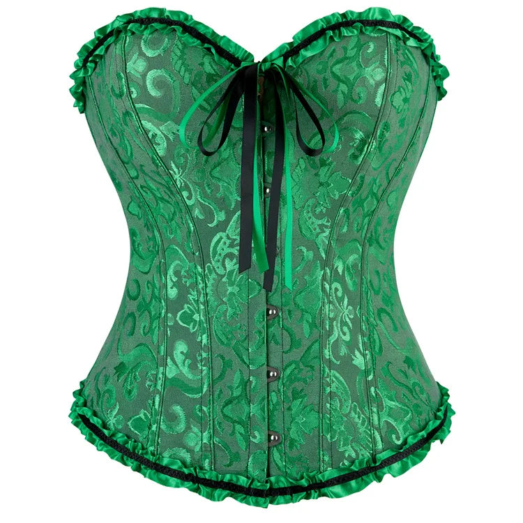 Women Corset Top Jacquard Overbust Bustier Victorian Sexy Lace up Floral Lingerie Korset Vintage Gothic Basques Costume Dames & Queens Dreams-Lingerie