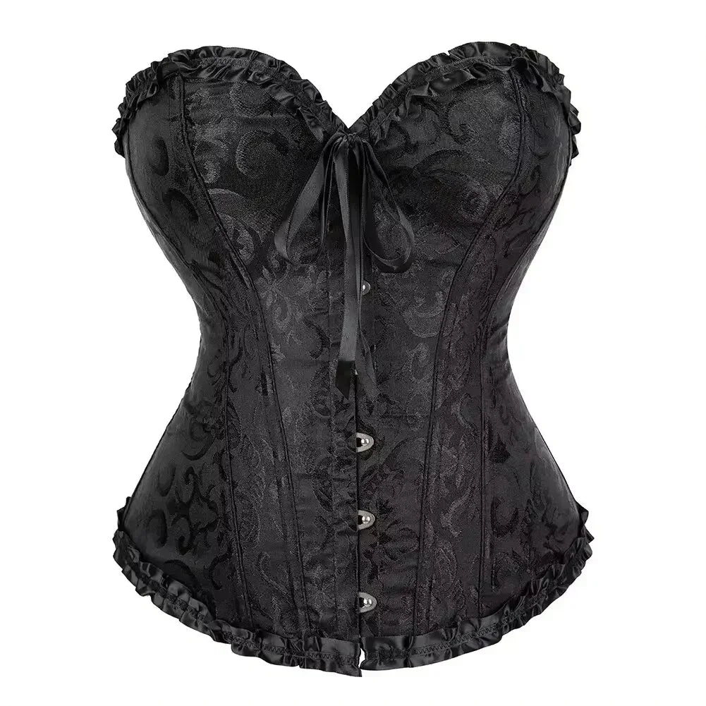 Women Corset Top Jacquard Overbust Bustier Victorian Sexy Lace up Floral Lingerie Korset Vintage Gothic Basques Costume Dames & Queens Dreams-Lingerie