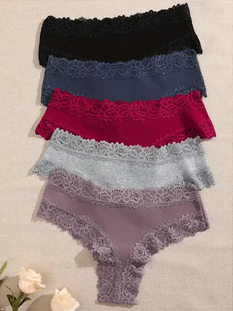 3Pcs/set Women Cotton Lace Panties Floral Intimate Underwear Trendy Patchwork Lace Briefs Female Soft Underpants Lingerie S-XL Dames & Queens Dreams-Lingerie