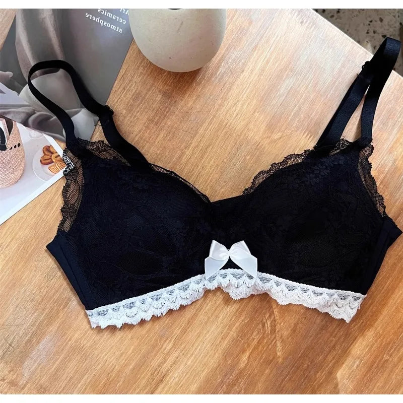 Wireless French Bralette for Small Chest, No Adjustable Push Up Lace Bra Set, Comfort Sexy Non Padded Lingerie for Women MOYISU Dames & Queens Dreams-Lingerie