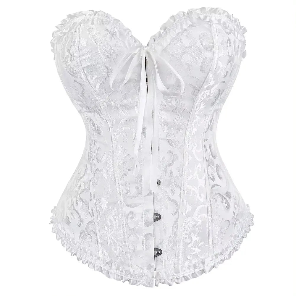 Women Corset Top Jacquard Overbust Bustier Victorian Sexy Lace up Floral Lingerie Korset Vintage Gothic Basques Costume Dames & Queens Dreams-Lingerie