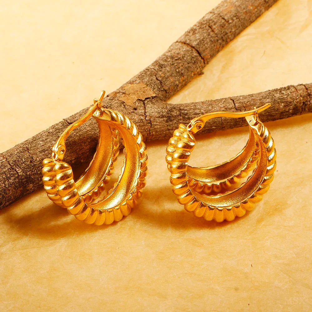 Luxury Shiny Zircon Hoop Earrings - Stainless Steel Dames & Queens Dreams-Lingerie
