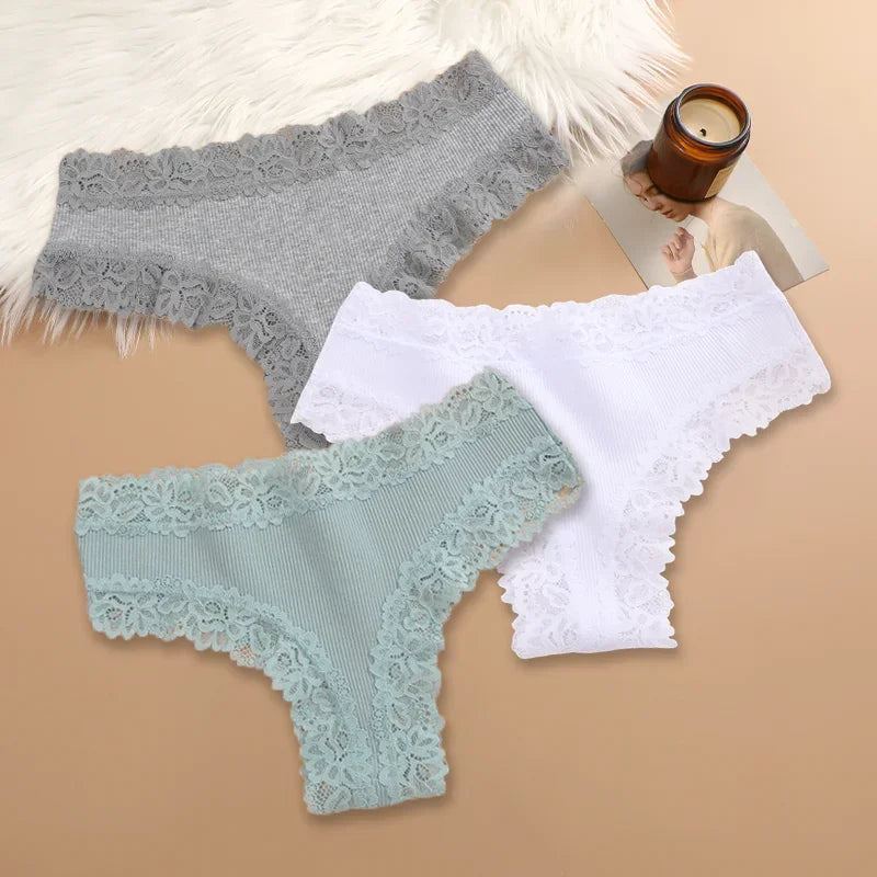 3Pcs/set Women Cotton Lace Panties Floral Intimate Underwear Trendy Patchwork Lace Briefs Female Soft Underpants Lingerie S-XL Dames & Queens Dreams-Lingerie