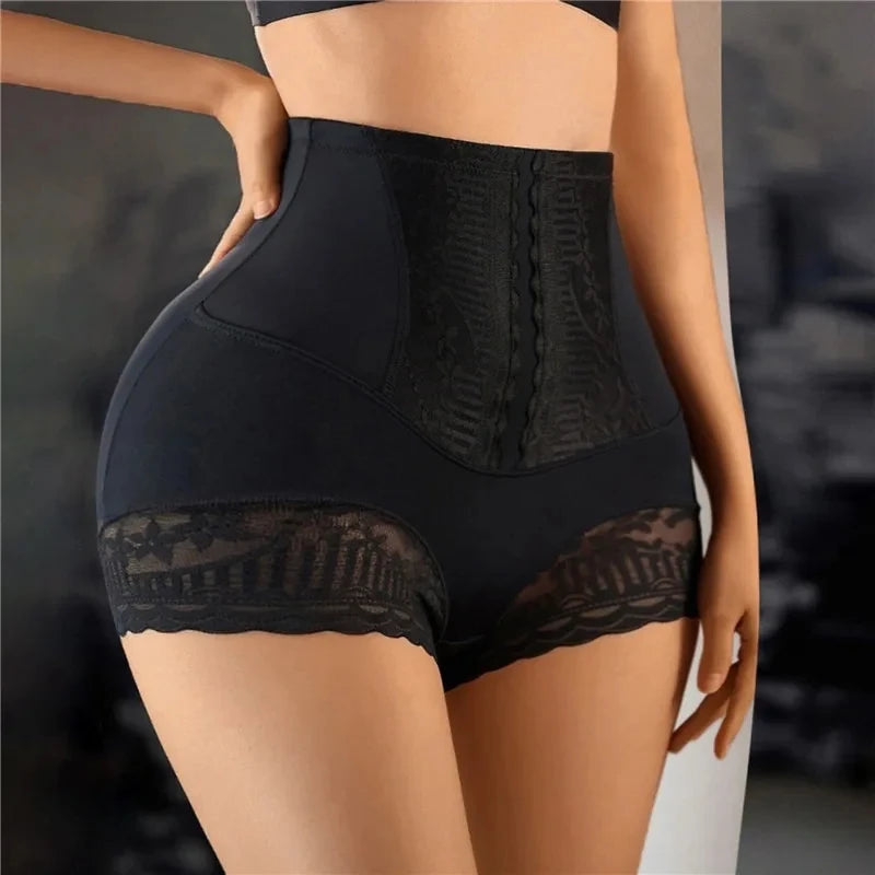 Women Seamless High Waist Tummy Control Shorts Panties with Lace Trim Flat Belly Shaping Slimming Underwear Butt Lifter Boyshort Dames & Queens Dreams-Lingerie