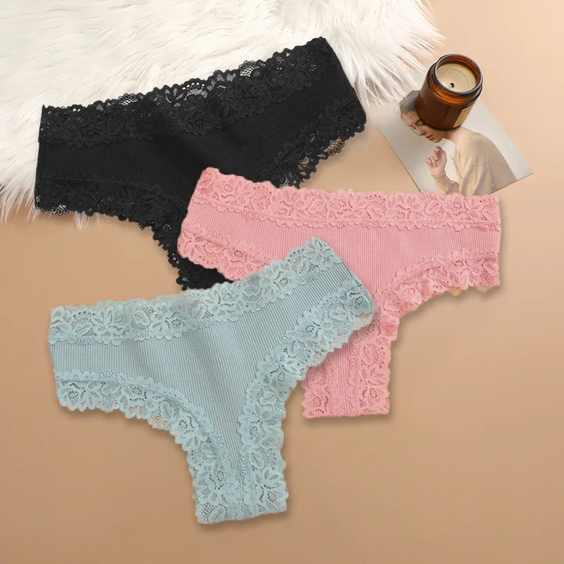 3Pcs/set Women Cotton Lace Panties Floral Intimate Underwear Trendy Patchwork Lace Briefs Female Soft Underpants Lingerie S-XL Dames & Queens Dreams-Lingerie