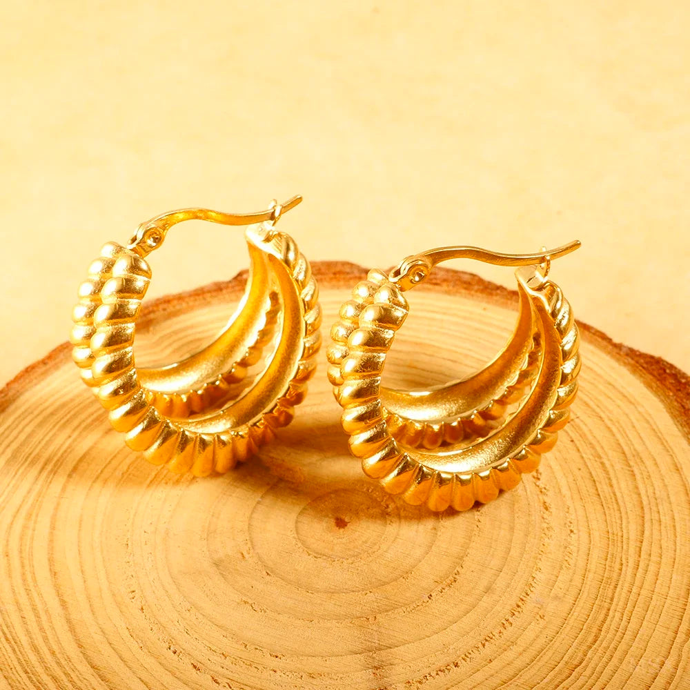 Luxury Shiny Zircon Hoop Earrings - Stainless Steel Dames & Queens Dreams-Lingerie