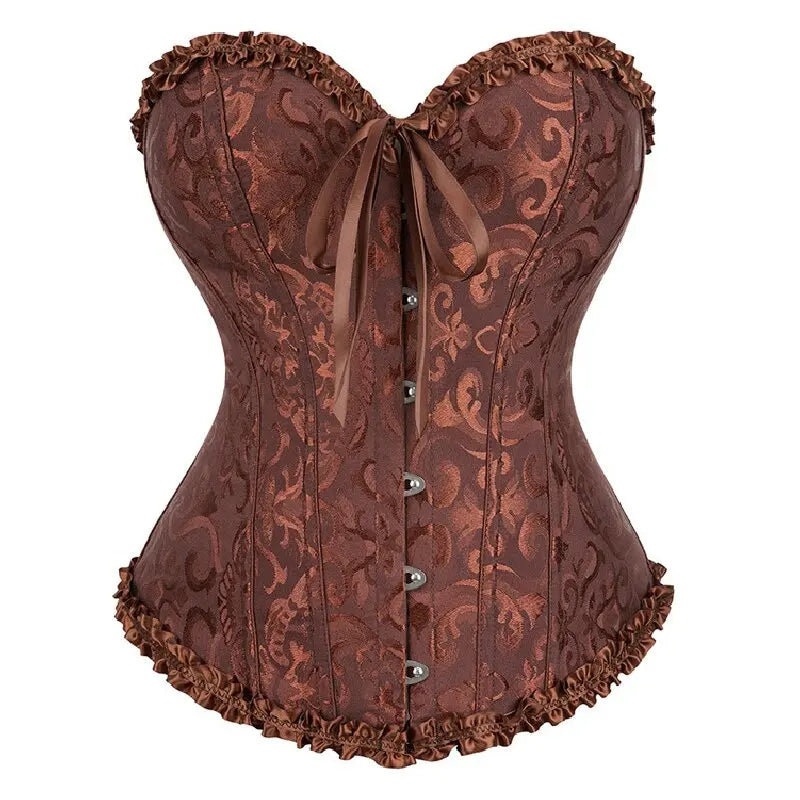 Women Corset Top Jacquard Overbust Bustier Victorian Sexy Lace up Floral Lingerie Korset Vintage Gothic Basques Costume Dames & Queens Dreams-Lingerie