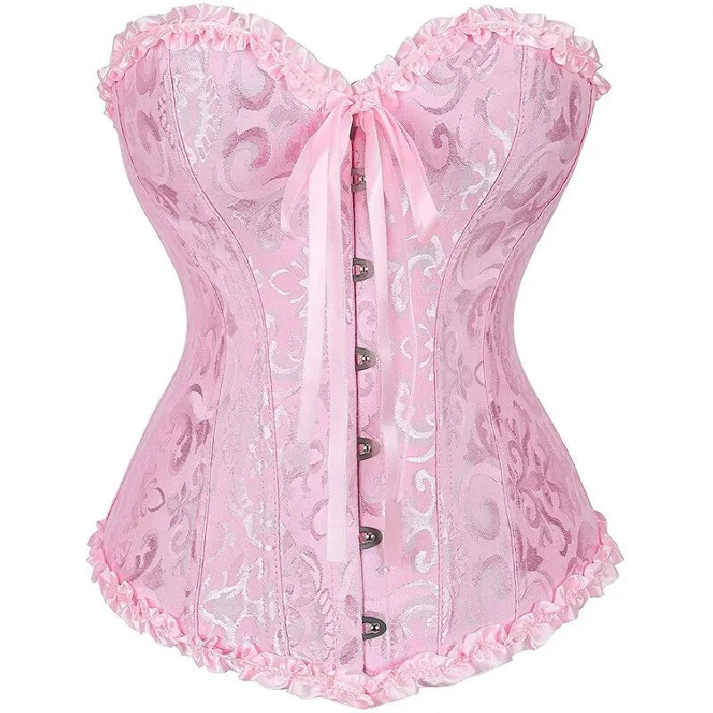Women Corset Top Jacquard Overbust Bustier Victorian Sexy Lace up Floral Lingerie Korset Vintage Gothic Basques Costume Dames & Queens Dreams-Lingerie