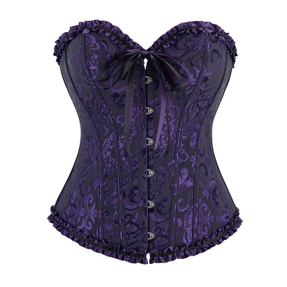 Women Corset Top Jacquard Overbust Bustier Victorian Sexy Lace up Floral Lingerie Korset Vintage Gothic Basques Costume Dames & Queens Dreams-Lingerie