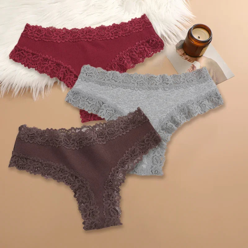 3Pcs/set Women Cotton Lace Panties Floral Intimate Underwear Trendy Patchwork Lace Briefs Female Soft Underpants Lingerie S-XL Dames & Queens Dreams-Lingerie