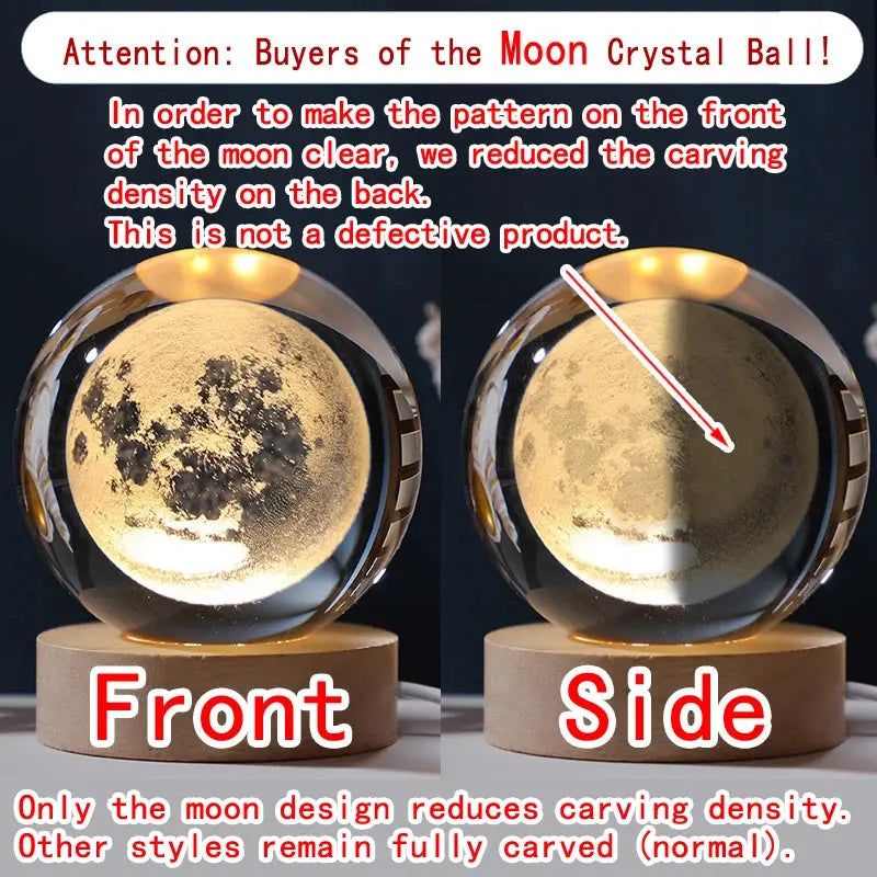 Unique 3D Crystal Ball Night Light Led Lamp Bedside Table Glowing Galaxy Lamp Saturn Planets Moon Children Birthday Gift Toy 5cm Dames & Queens Dreams-Lingerie