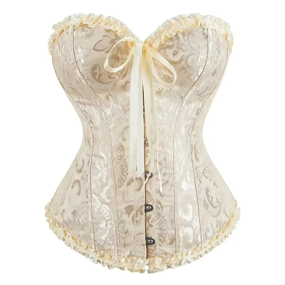Women Corset Top Jacquard Overbust Bustier Victorian Sexy Lace up Floral Lingerie Korset Vintage Gothic Basques Costume Dames & Queens Dreams-Lingerie